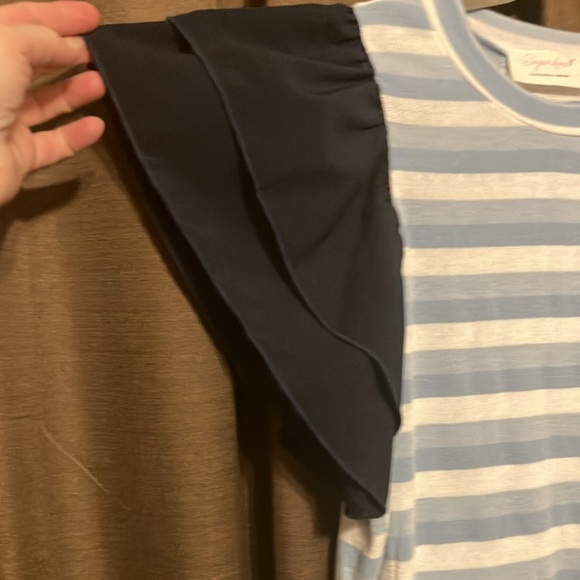 Sugarfox Blue Striped Top with Ruffle Sleeve - Picture 2 of 5